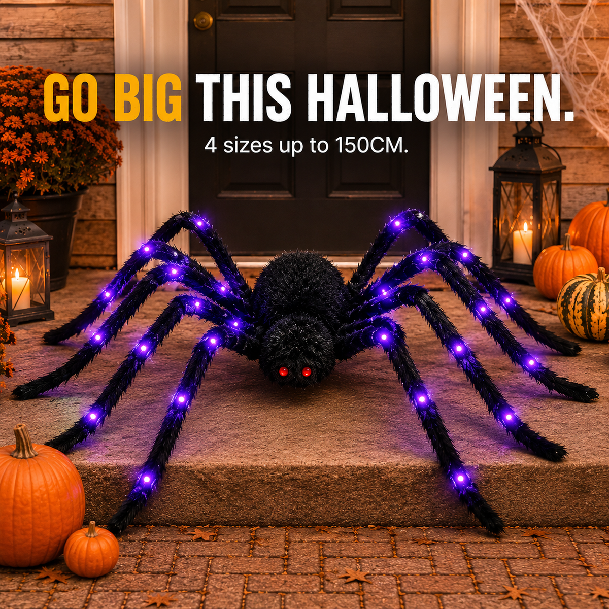 🕷️ Oversized LED Glowing Halloween Giant Plush Spider Prop 🎃