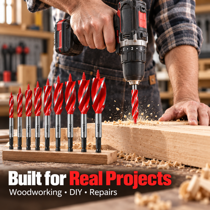 🔨 8-Piece 4-Flute Woodworking Drill Bit Set with Hex Shank 🪵