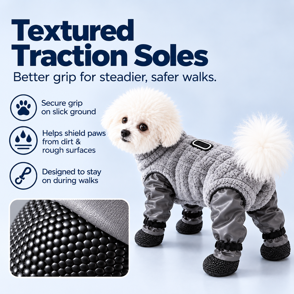 🐾 All-in-One Dog Paw & Leg Protection Suit – Fleece Body, Grip Soles & Leash Ring