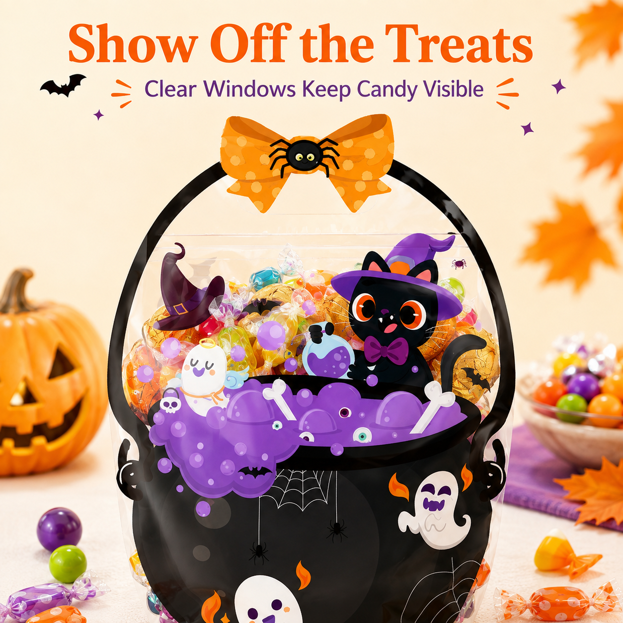 🎃 50-Piece Resealable Halloween Treat Bags with Handles for Candy 🍬