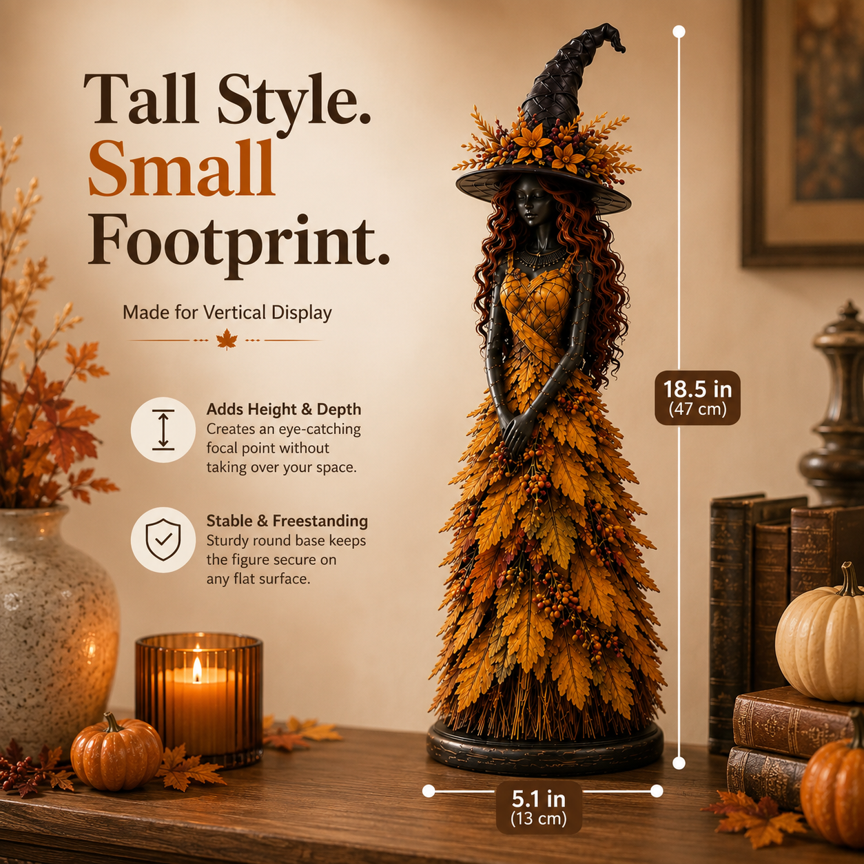 🍂 OOAK Handcrafted Autumn Leaf Magic Witch Figurine 🔮 (Free Shipping on Buy 2)