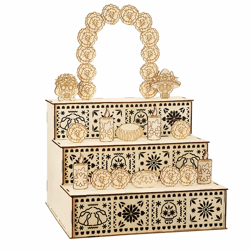 🔥Last Day 49% OFF - 🌼 Día de los Muertos 3-Tier Wooden Remembrance Altar Display Set 💀