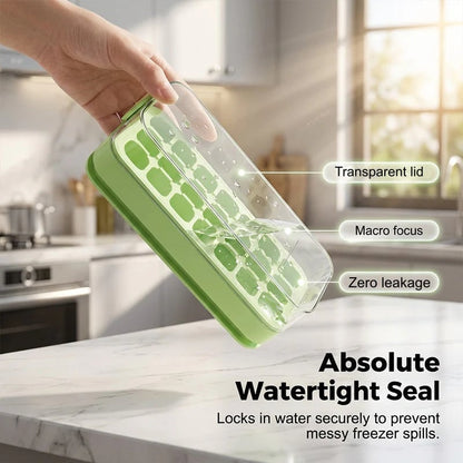 🧊 21-Cube Press-Type Ice Cube Tray With Lid – Easy Fill, Covered Freezer Storage