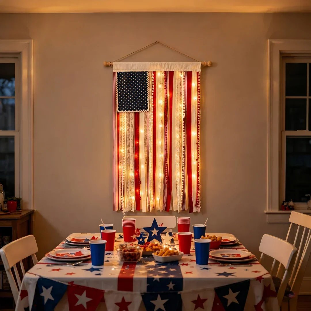 🔥 55% OFF Today Only 🇺🇸 Lighted Rag American Flag Banner ✨ Patriotic Porch Decor 🎆
