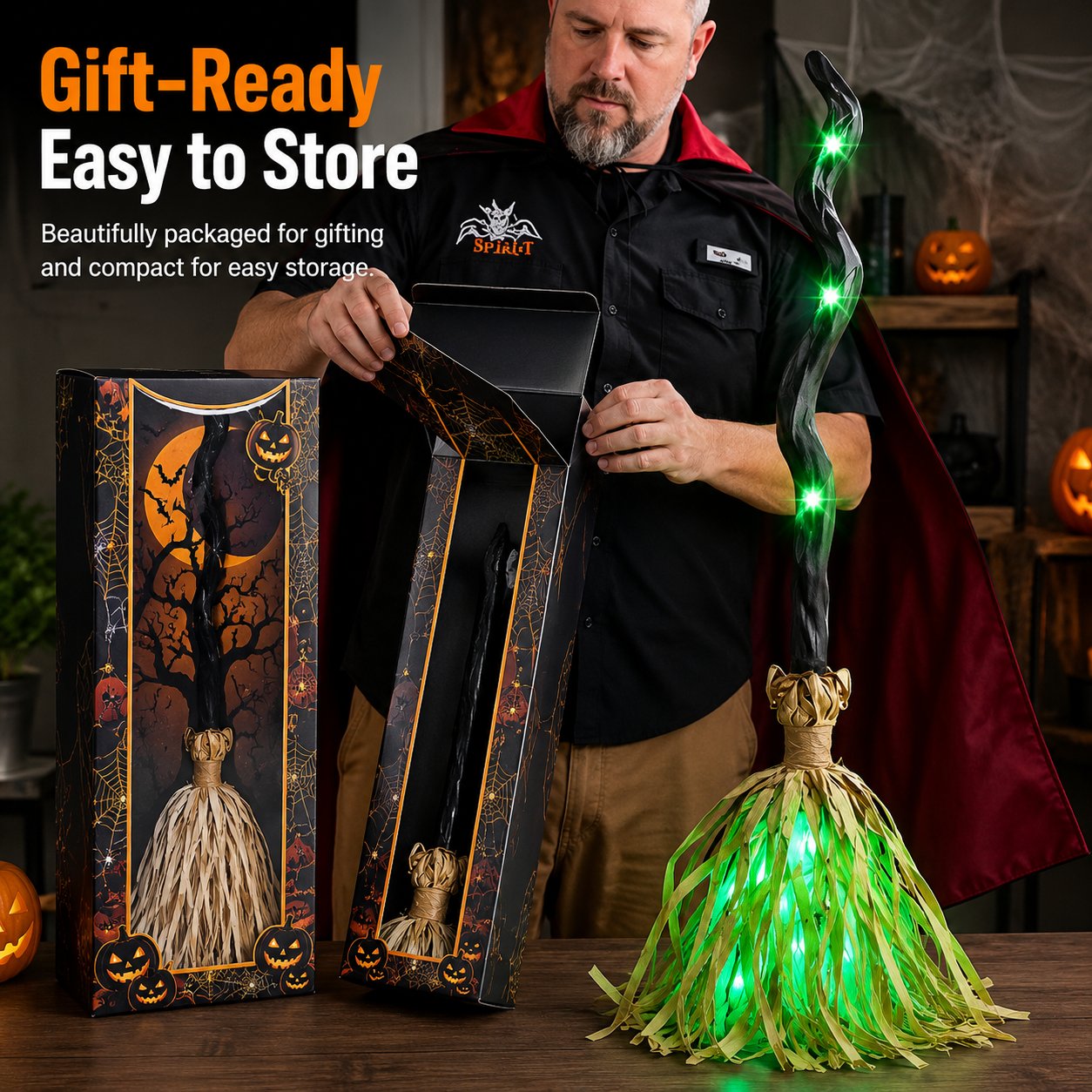 🧙‍♀️ SAVE 50%🧹Animated Witch Broom – Moves, Lights Up & Makes Spooky Sounds