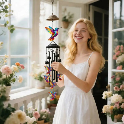🔥2026 Spring Hot Sale🔥-🐦Vintage Colorful Hummingbird Wind Chime with Metal Tubes and Bells