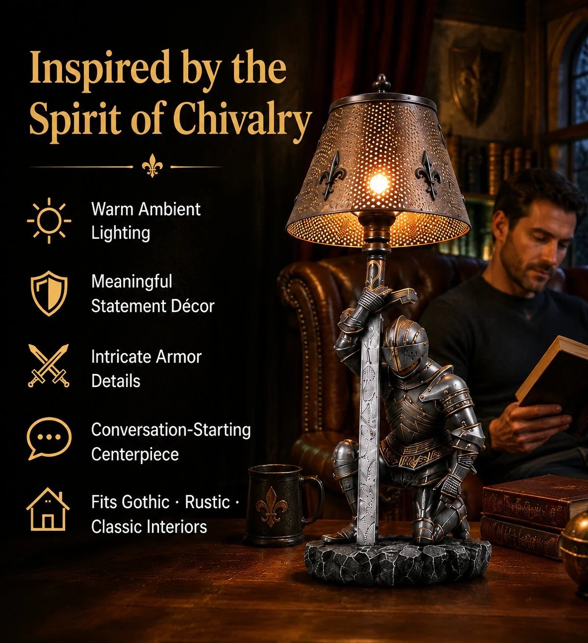 ⚔️ Honorbound Medieval Knight Lamp – Warm Chivalry Decor Light