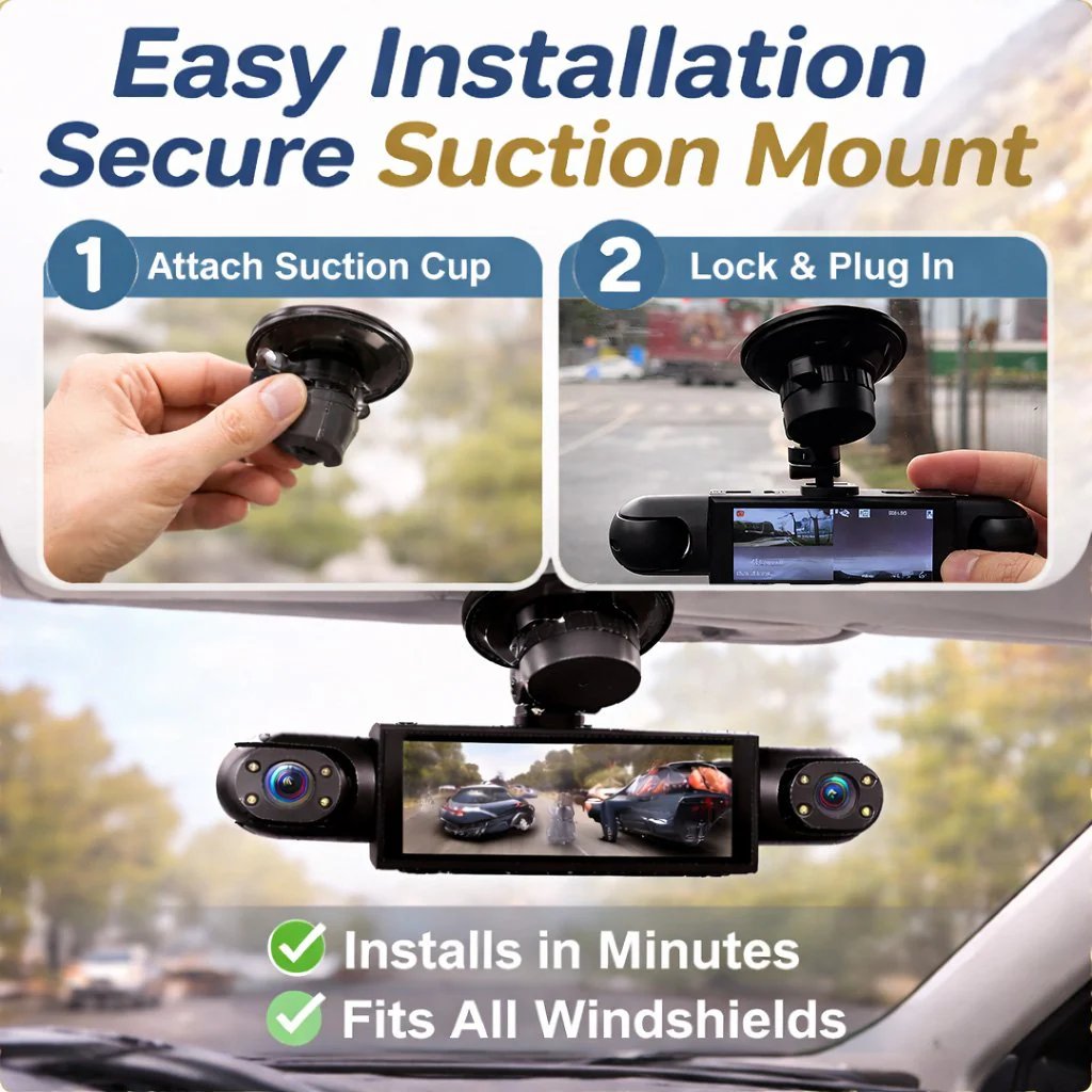 🚗 4-Channel 360° Dash Camera – Front, Rear, Side & Cabin Recording 🛡️