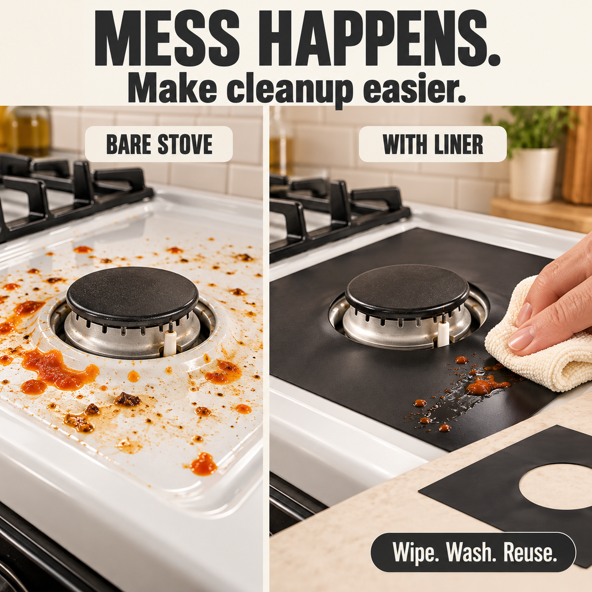 🍳 4-Pack Reusable Non-Stick Gas Stove Burner Liners