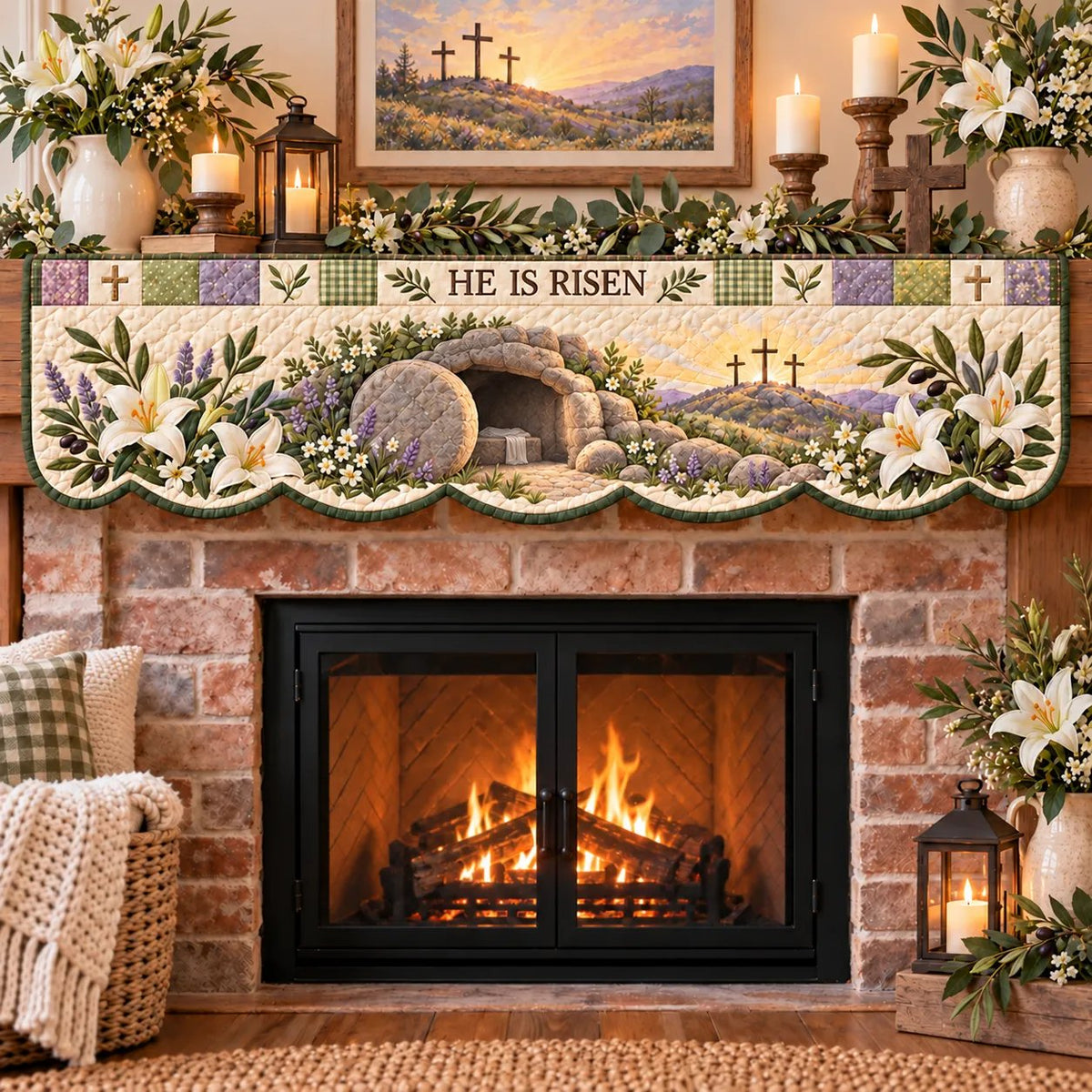 ✝️ 50% OFF Easter Faith Mantel Scarf – Christian Patchwork Fireplace Décor 🌷