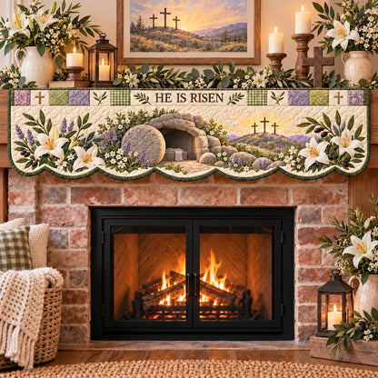 ✝️ Easter Faith Quilted Mantel Scarf | Patchwork Christian Fireplace Décor for Spring & Easter 🌷