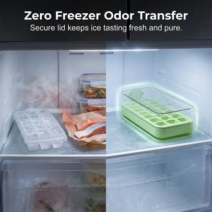 🧊 21-Cube Press-Type Ice Cube Tray With Lid – Easy Fill, Covered Freezer Storage