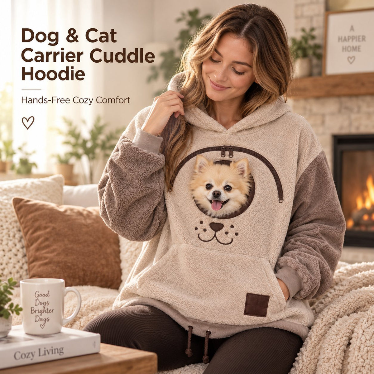 🐾 Cozy Pet Carrier Hoodie – Soft Fleece Cuddle Pouch Sweatshirt for Cats & Small Dogs