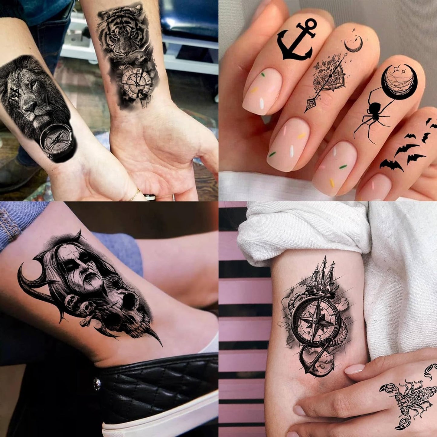 🔥 76 Pcs Tribal Temporary Tattoo Set - Wolf, Lion & Skull | Instant Forearm Sleeve | Zero Pain 🐺✨