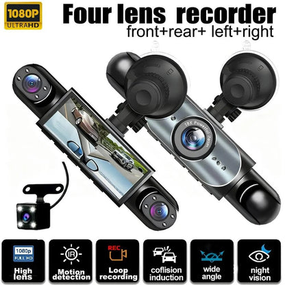 🚗 4-Channel 360° Dash Camera – Front, Rear, Side & Cabin Recording 🛡️