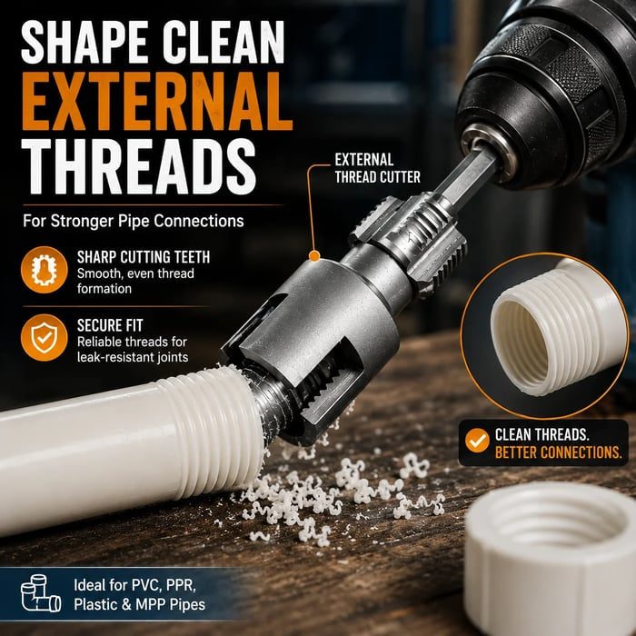 ⚡Drill-Powered Pipe Thread Cutting Bit — Internal & External Threading for 1/2' & 3/4' Plastic Pipes