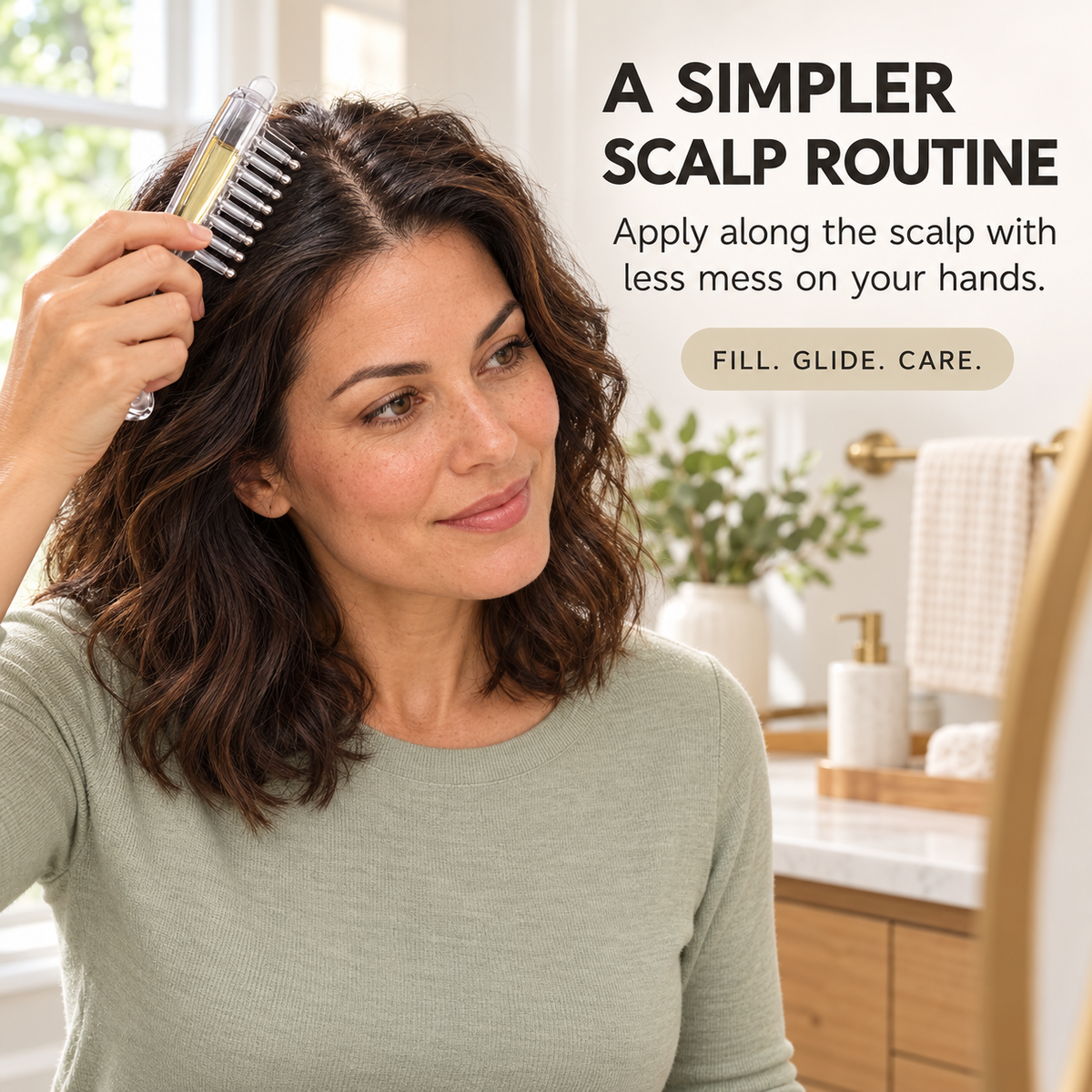 💧 2-in-1 Scalp Serum Applicator Comb – Refillable Root Applicator with Roller Massage