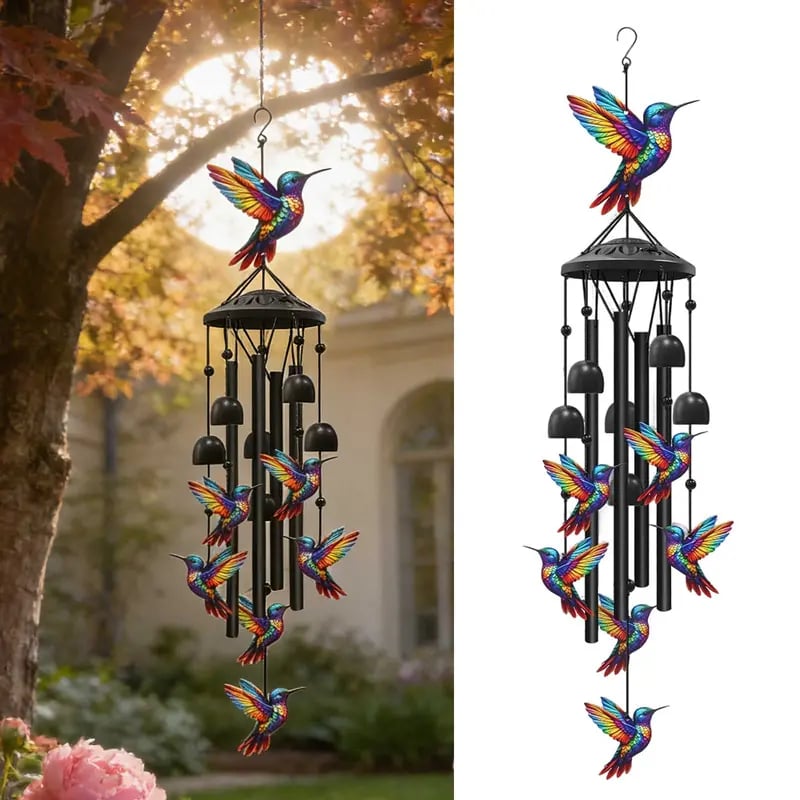 🔥2026 Spring Hot Sale🔥-🐦Vintage Colorful Hummingbird Wind Chime with Metal Tubes and Bells