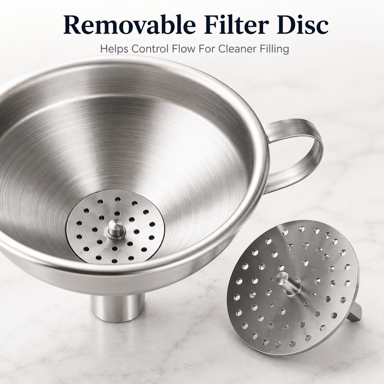 Stainless steel funnel, suitable for transferring oils and liquids; kitchen funnel with a brush