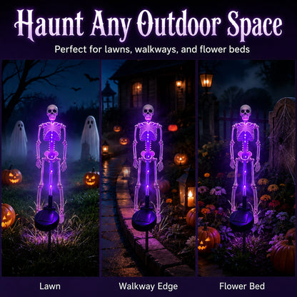 💜 Solar Light-Up Skeleton Yard Stake – Purple Glow Halloween Outdoor Decor 👻