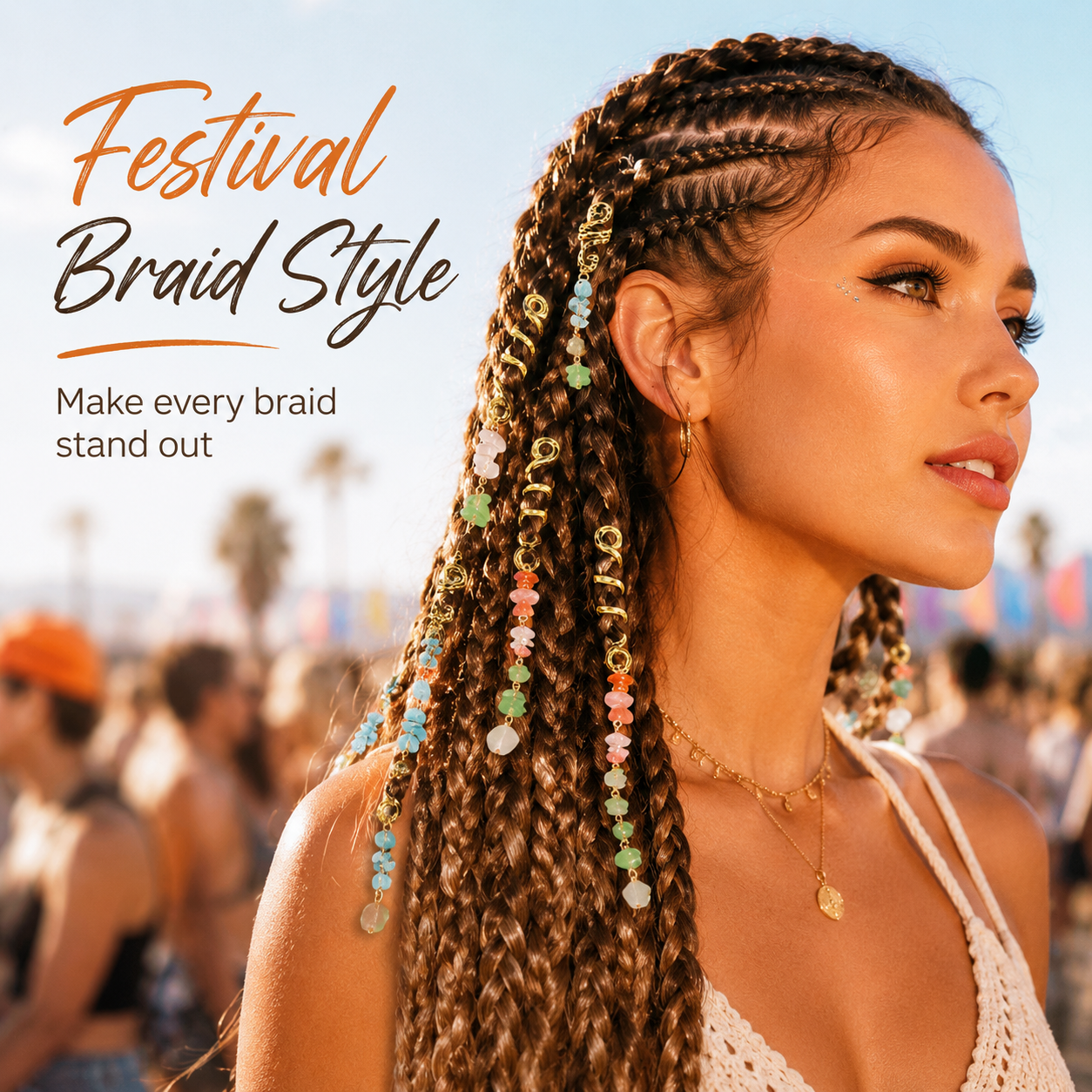 European and American-style bold braided hair ties with unique natural stone pendants