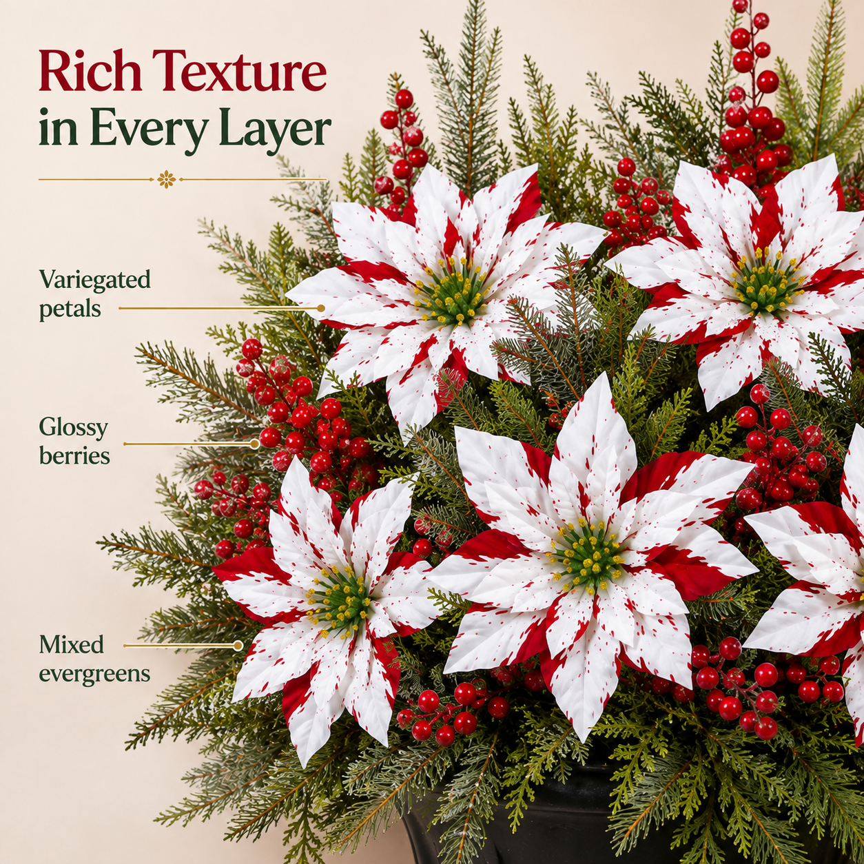 🎄 Set of 6 Christmas Poinsettia Planter Insert Picks – Red & White Holiday Urn Decor 🌺