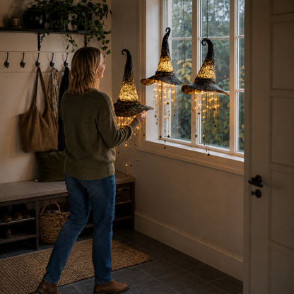 🧙‍♀️ Glowing Witch Hat Hanging Light – Halloween Star Lantern Decor