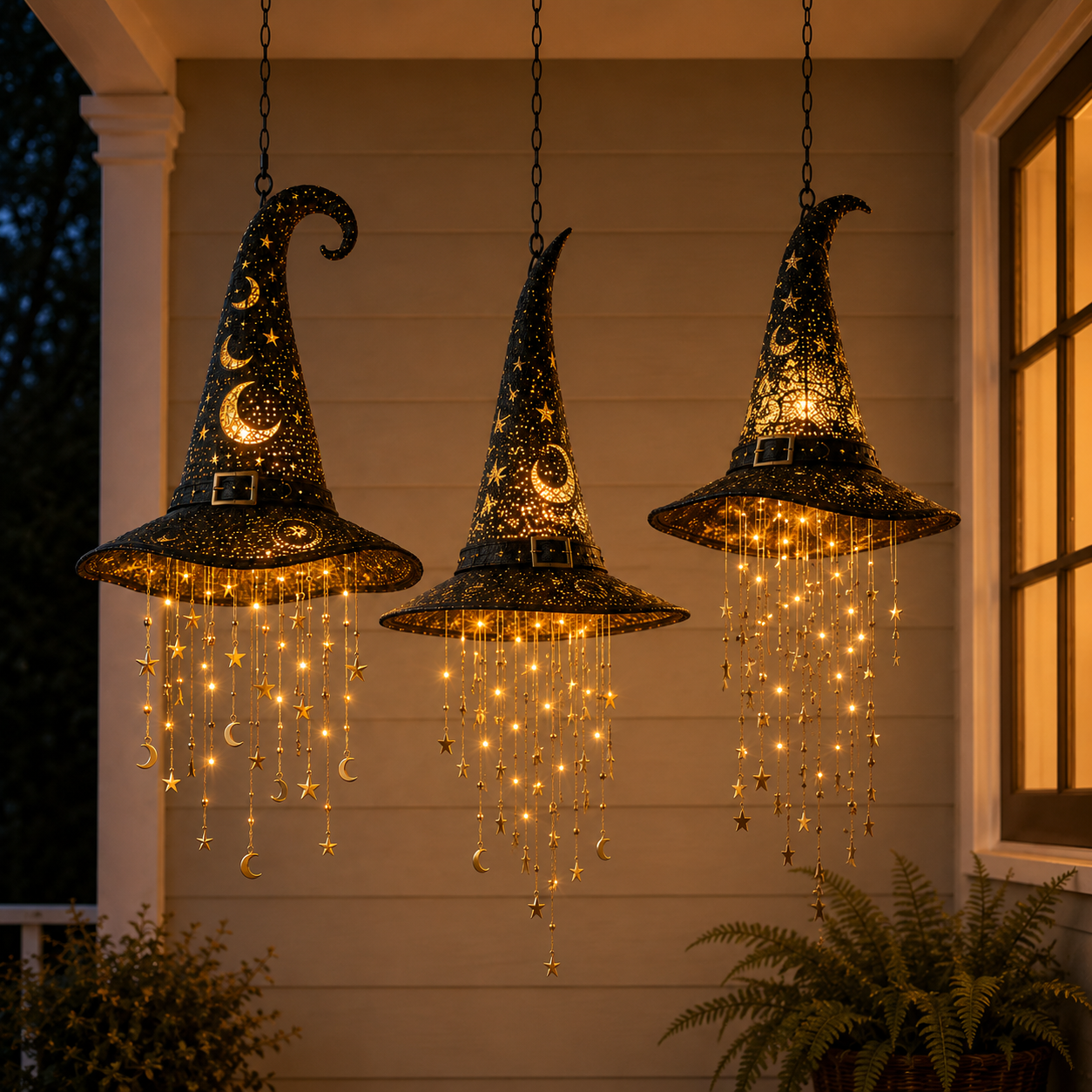 🧙‍♀️ Glowing Witch Hat Hanging Light – Halloween Star Lantern Decor