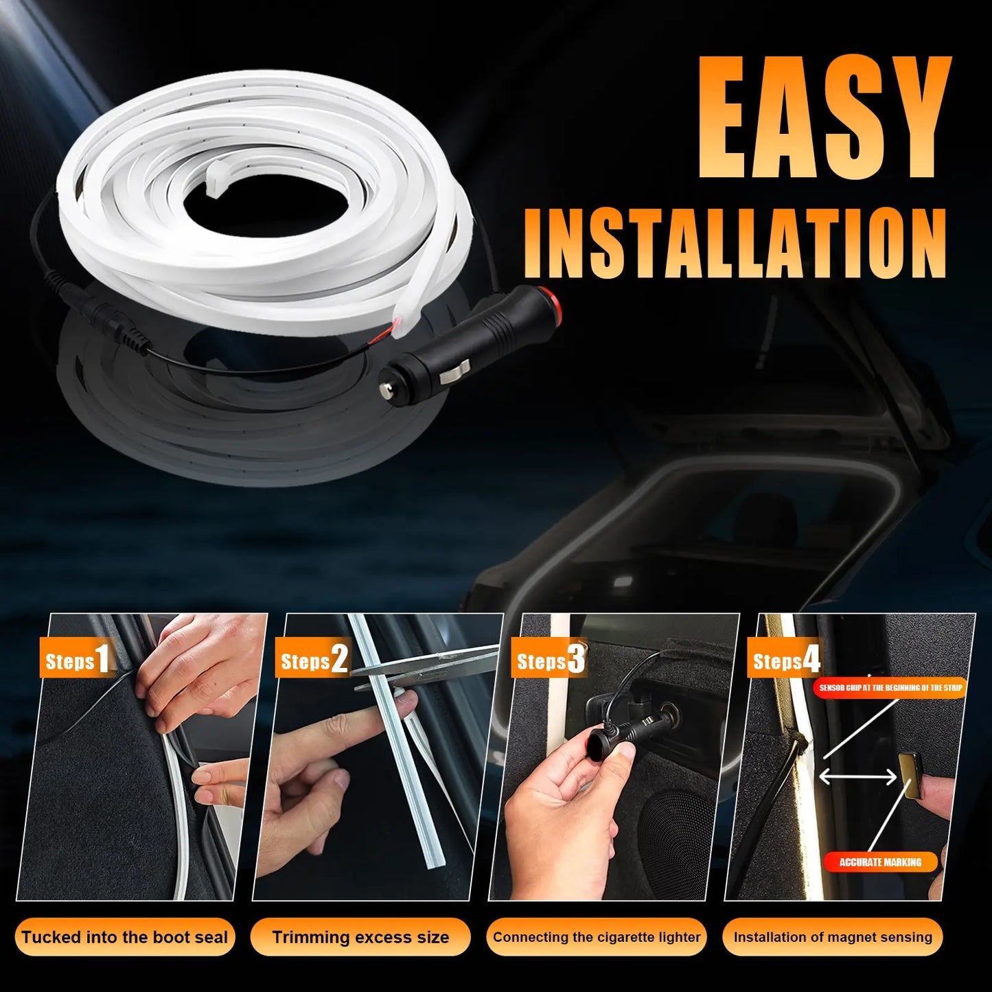 168 Inch Waterproof Car Trunk LED Light Strip with Motion Sensor