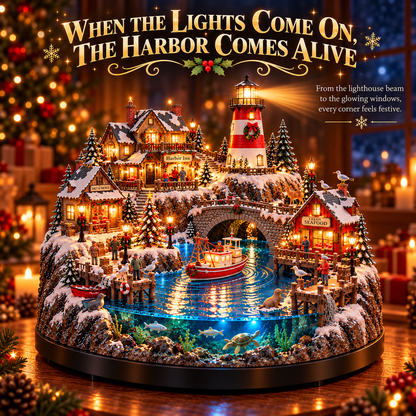 🌊 50%+ OFF Harborlight Christmas™ – Lighted Coastal Village with Lighthouse & Underwater Scene 🎄