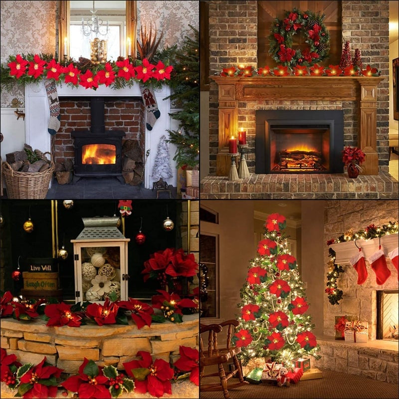 ✨ Cozy Christmas Poinsettia Vine Lights | Add Magic to Your Fireplace & Holiday Table 🎄
