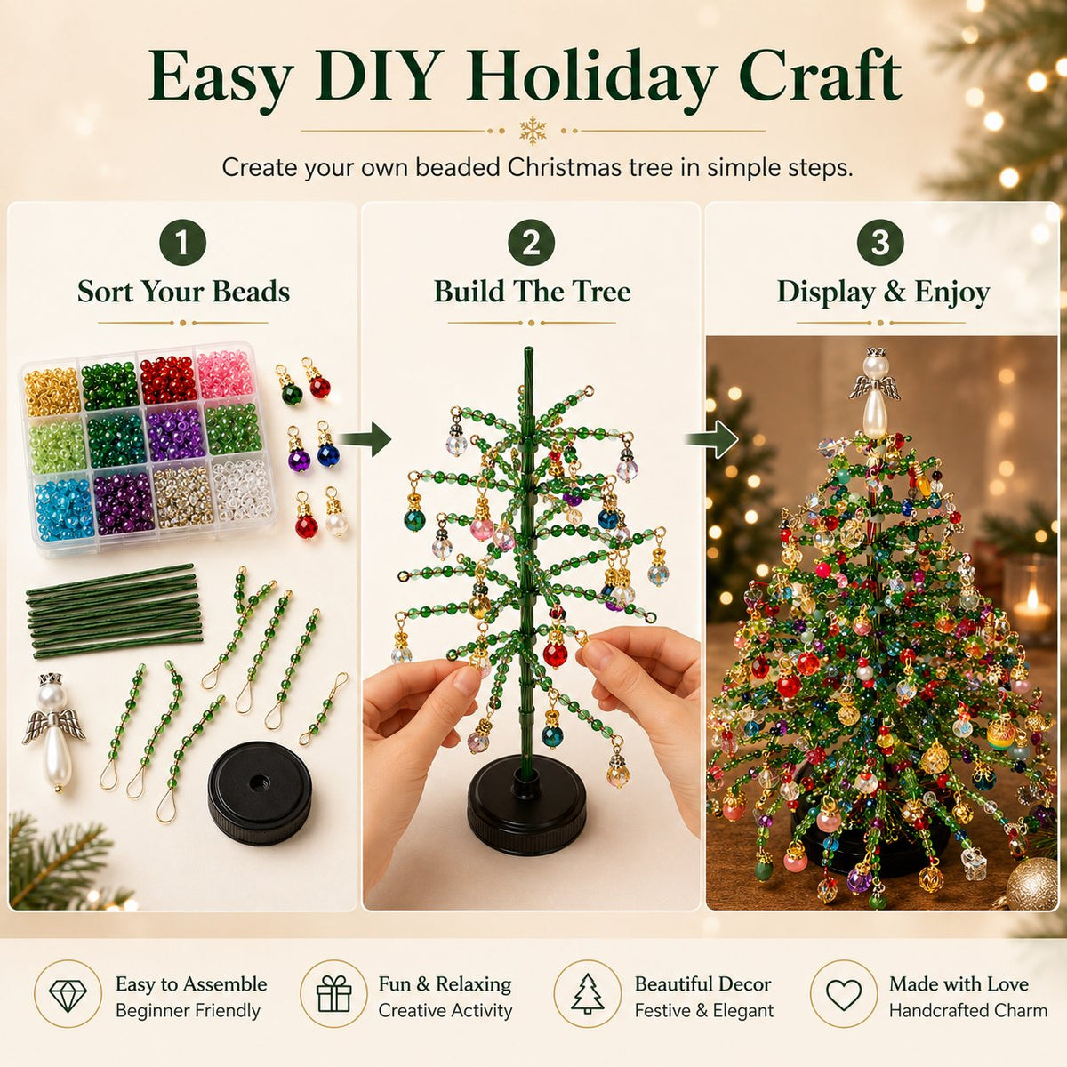 🎄 DIY Beaded Christmas Tree Kit – Handmade Holiday Craft