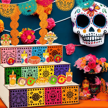 🔥Last Day 49% OFF - 🌼 Día de los Muertos 3-Tier Wooden Remembrance Altar Display Set 💀