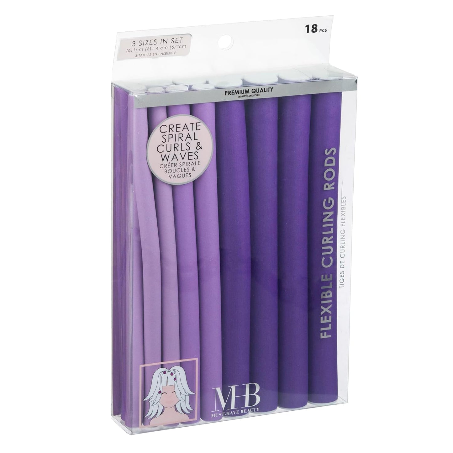 A heatless curling wand in various sizes for creating spiral curls and waves