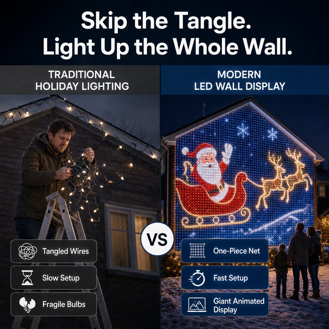 🏡 Architectural Dynamic Mesh Christmas Wall Light – Outdoor Animated Facade Display ✨