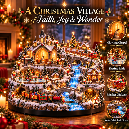 🔥 Lighted Animated Christmas Village with Train, Reindeer Sleigh & Waterfall ✨