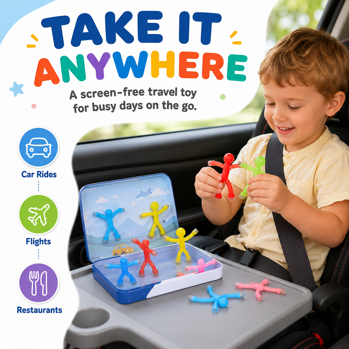 🧲 10-Pack Magnetic Bendy Figure Fidget Toys with Metal Storage Tin 🌈