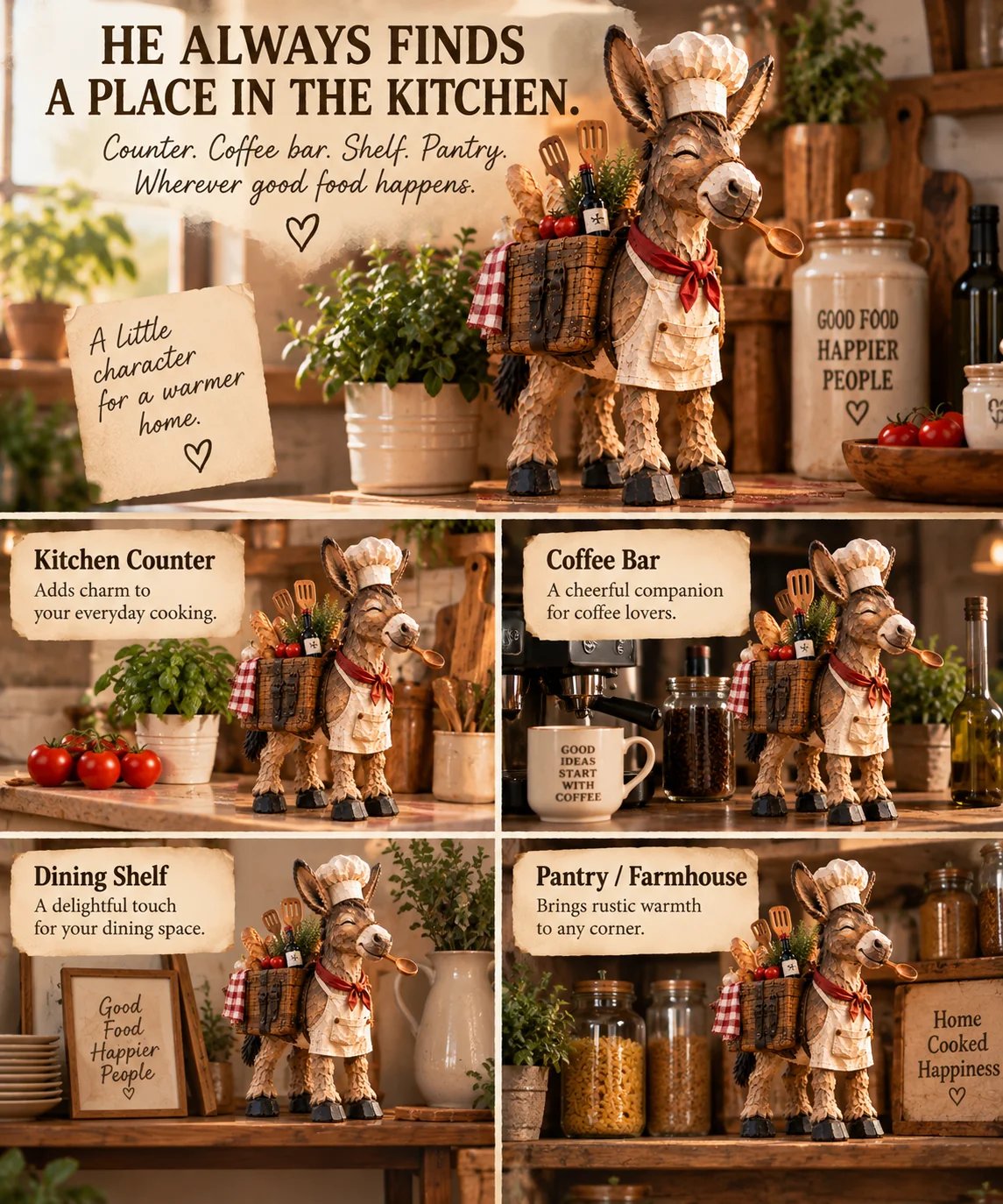 🫏 Donkey Chef Figurine – Rustic Farmhouse Kitchen Decor 🎁