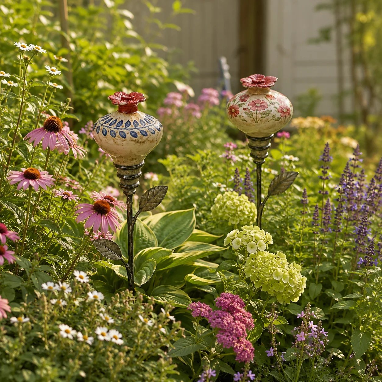 🌺 Ceramic Hummingbird Feeder Garden Stake for Outdoor Décor