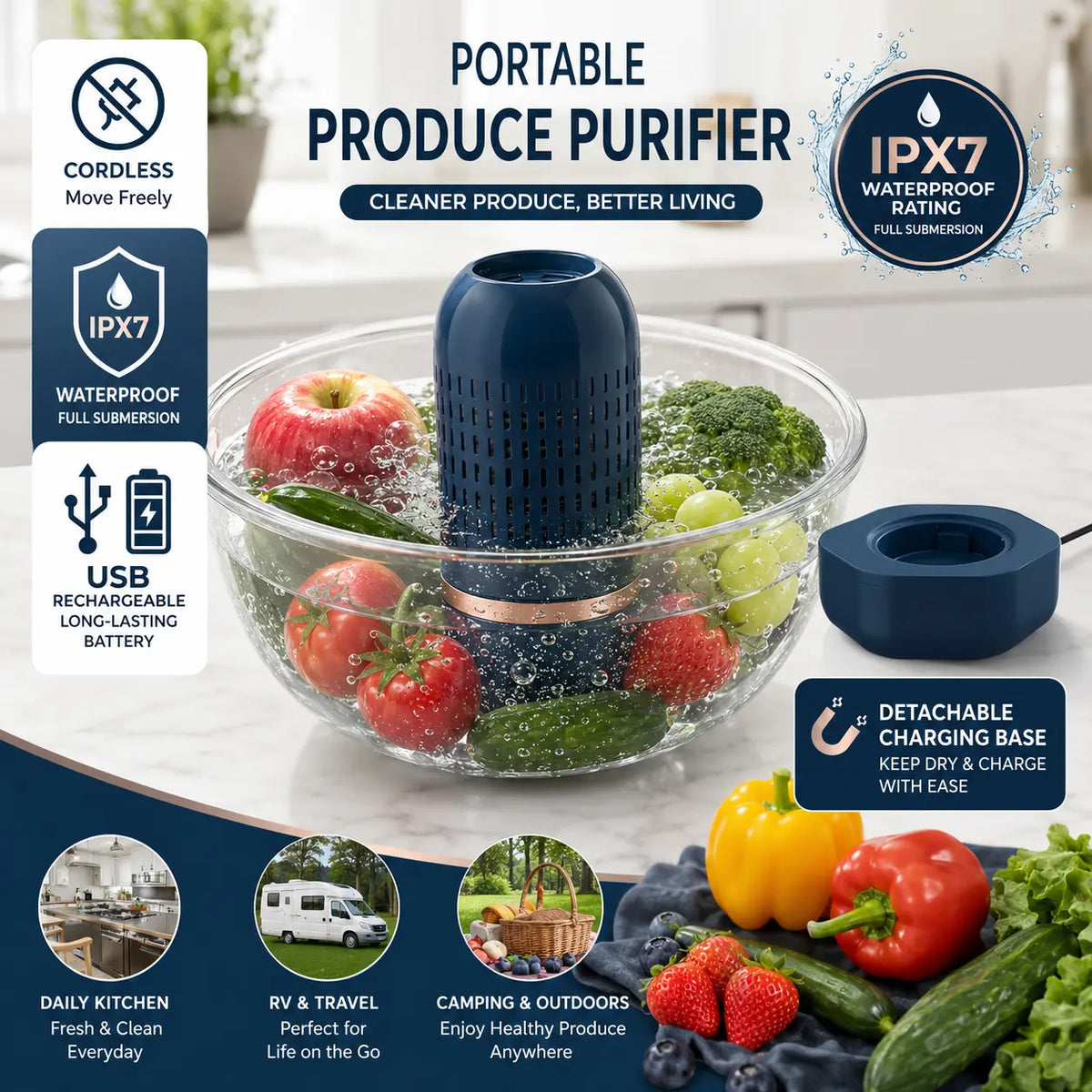 🥦 Portable Electrolysis Produce Cleaner – 10-Min Fruit & Veggie Wash