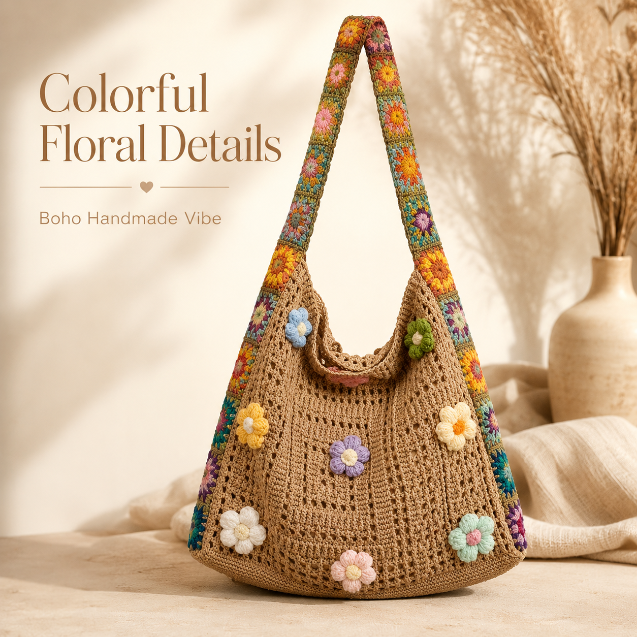 🌸 Retro Floral Patchwork Crossbody Bag – Lightweight Boho Tote for Everyday Style