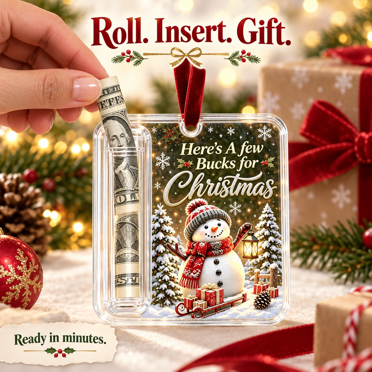 🎄 Christmas Cash Holder Acrylic Ornament – Tree Hanging Money Gift Keepsake ✨