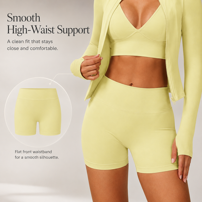 🏋️ Women's 3-Piece Compression Activewear Set – Zip Jacket, Bra & Crossover Shorts ✨