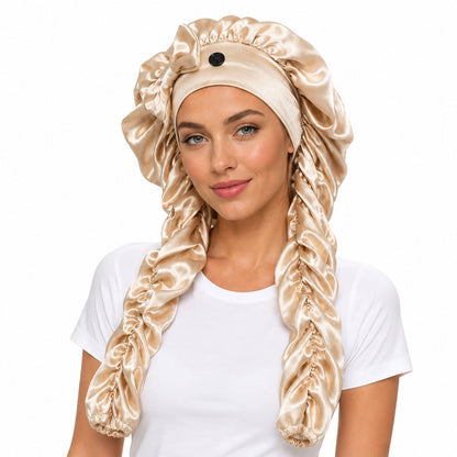 👑 Extra-Long Satin Sleep Bonnet for Braids, Locs & Long Curls – Anti-Frizz Cap ✨