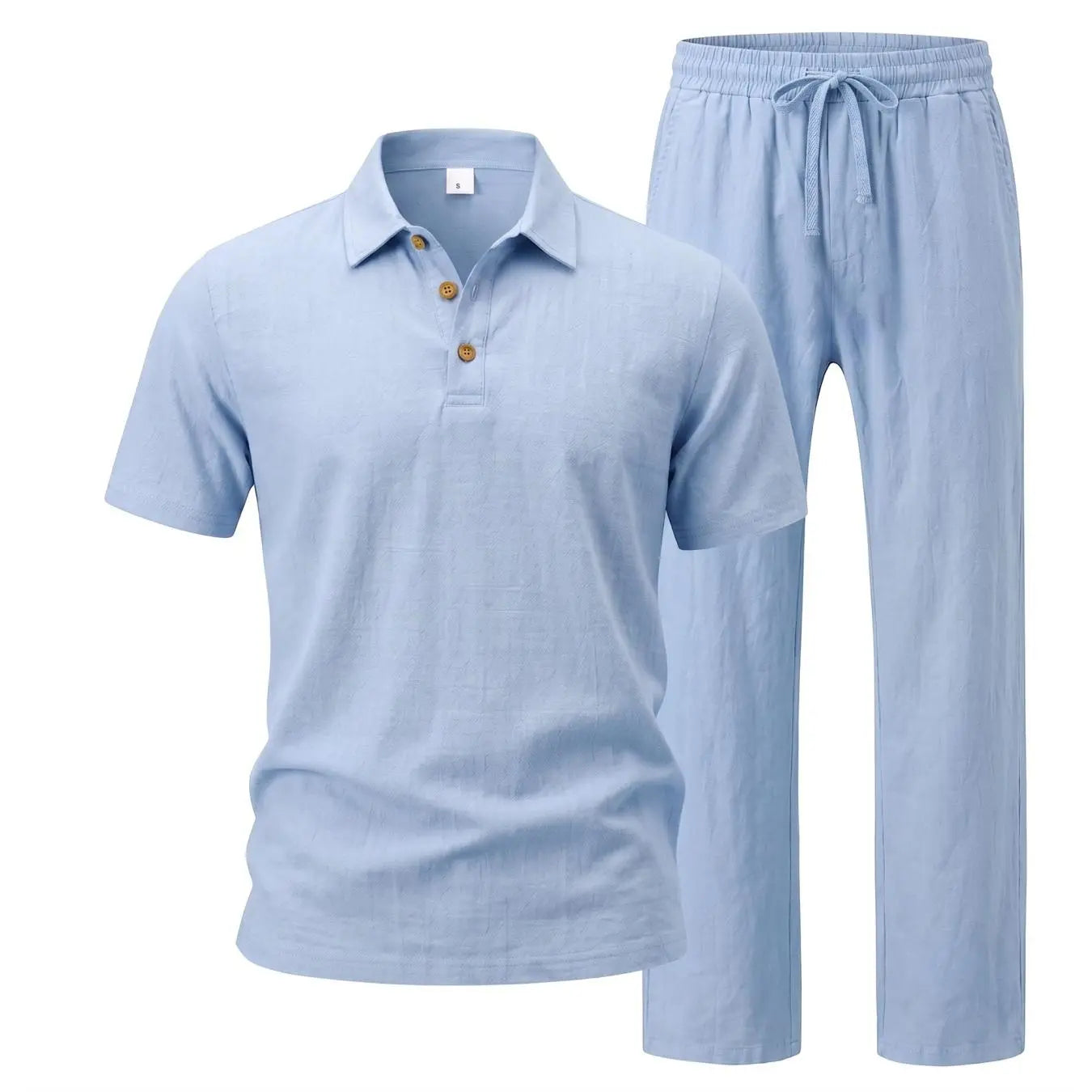 🌿 Men's 2-Piece Linen Outfit Set • Breathable Short-Sleeve Polo Shirt & Relaxed Pants 🏖️