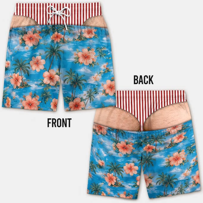 BUY 2 GET FREE SHIPPING 🚚💨 | 🇺🇸 Faux Leopard Thong Patriotic Swim Shorts 🩳