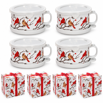 🥣 4-Piece 25-oz Ceramic Soup Mug Meal Sets with Lid-its & Storage Covers 🎁