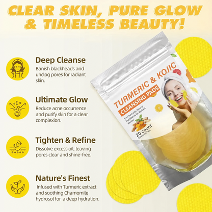 💸 SAVE BIG 💸  Natural Turmeric & Kojic Acid Exfoliating Cleansing Pads for Dark Spots | 20 Pads 🧼