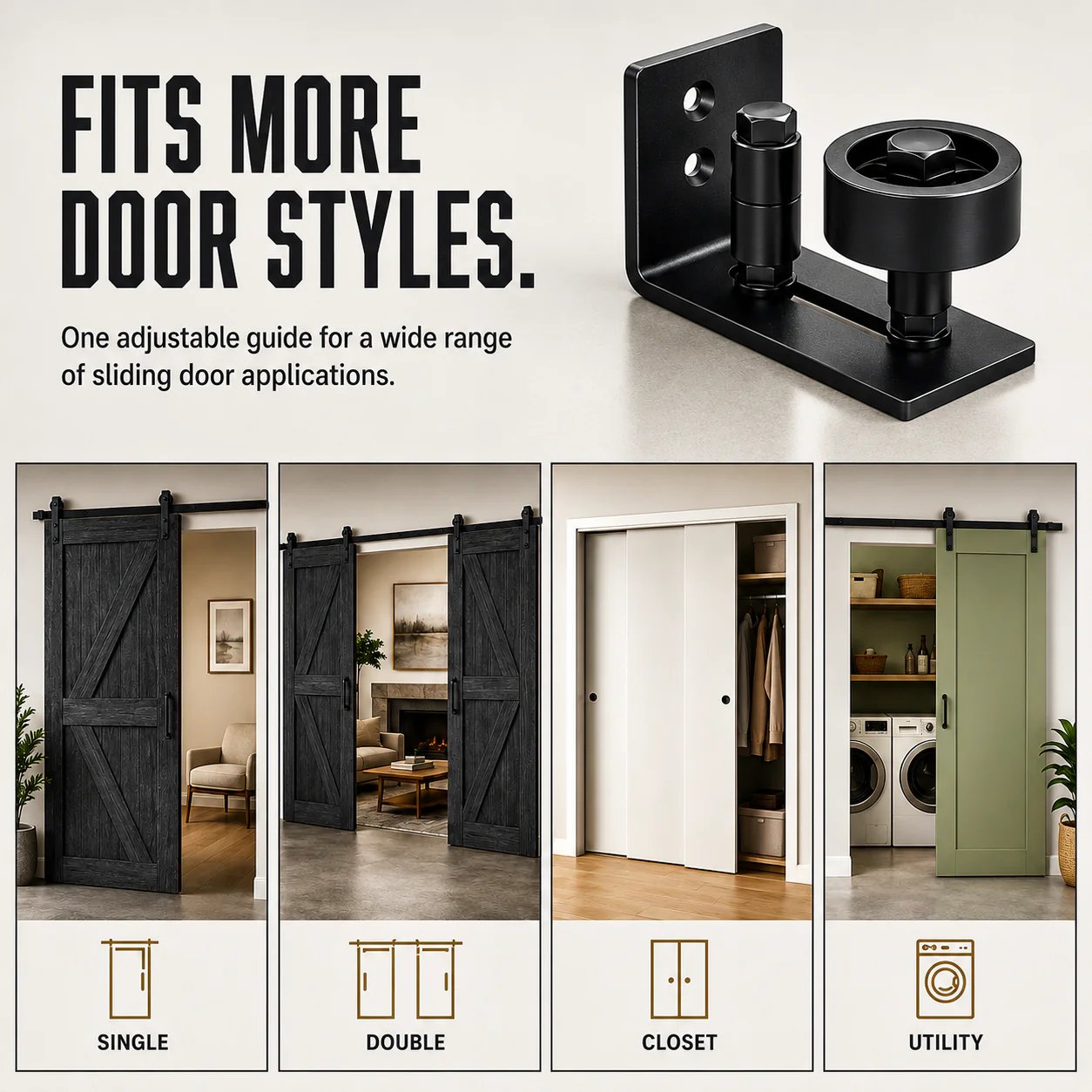 🚪 Adjustable Barn Door Floor Guide – 8-in-1 Steel Sliding Door Bottom Roller