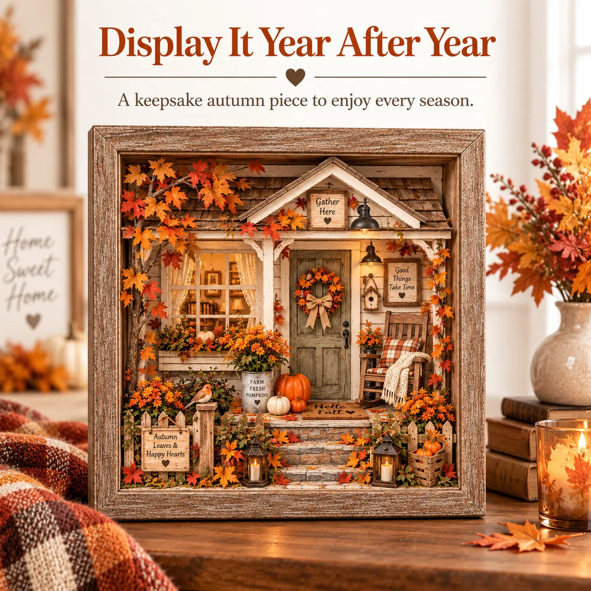 🍁 Cozy Autumn Cottage Porch 3D Miniature DIY Craft Kit | Wood & Acrylic Seasonal Decor 🎃
